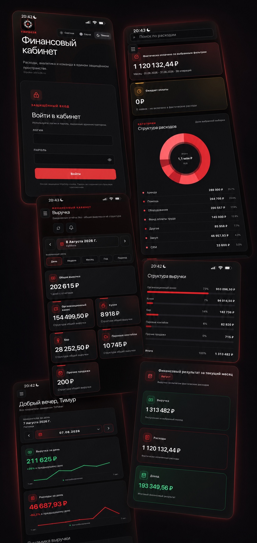 Композиция из реальных экранов финансового кабинета TirPoker